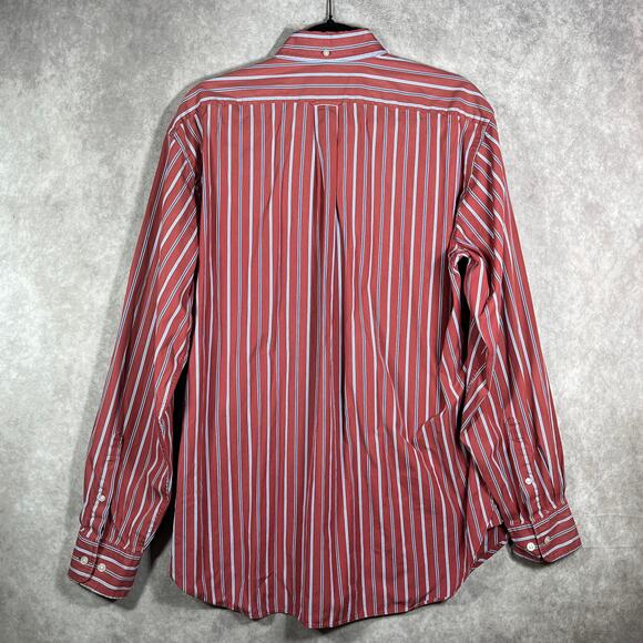 Faconnable Classique Shirt Mens Large Red Blue Striped Button Down Long Sleeve - Picture 5 of 10